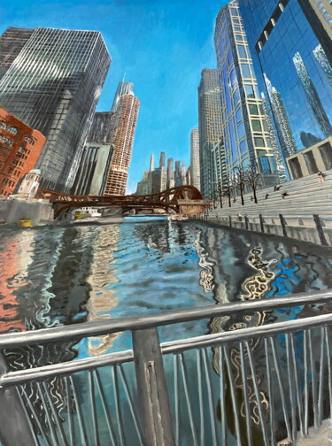 Schilderij getiteld "River Walk" door Michael E. Voss, Origineel Kunstwerk, Olie