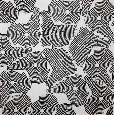 Impressões e gravuras intitulada "Labyrinth #1" por Michael E. Voss, Obras de arte originais, Linoleogravura Montado em Arma…
