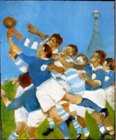 Ζωγραφική με τίτλο "Rugby" από Marie-Rose Blattner, Αυθεντικά έργα τέχνης, Λάδι Τοποθετήθηκε στο artwork_cat.