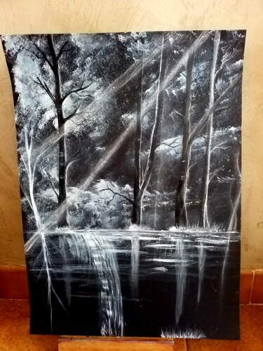 Malerei mit dem Titel "Une forêt en noir e…" von Florence Castelli  Flofloyd, Original-Kunstwerk, Acryl