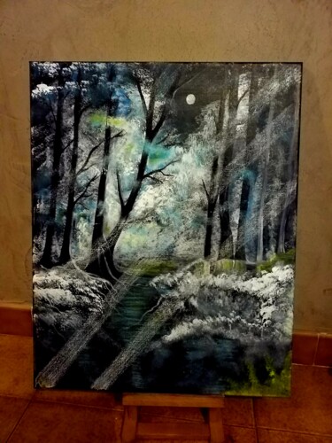 Painting titled "Une belle forêt" by Florence Castelli  Flofloyd, Original Artwork, Acrylic