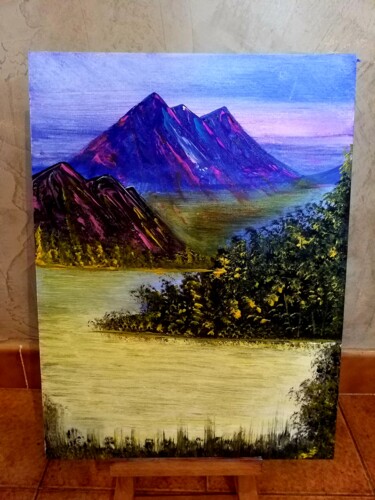 Peinture intitulée "Les montagnes mysté…" par Florence Castelli  Flofloyd, Œuvre d'art originale, Acrylique