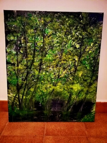 Painting titled "Verte forêt" by Florence Castelli  Flofloyd, Original Artwork, Acrylic