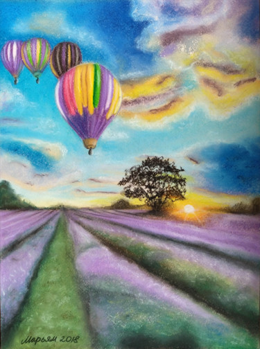Pintura intitulada "Hot air balloons in…" por Mariam Mary Ellen, Obras de arte originais, Pastel