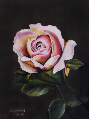 Painting titled "Pink rose" by Mariam Mary Ellen, Original Artwork, Pastel