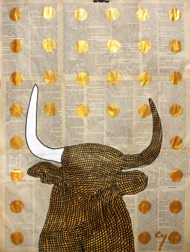 Pintura intitulada "The Golden Bull ." por Marat Cherny, Obras de arte originais, Acrílico