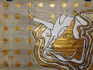Pintura intitulada "The Golden Bull.." por Marat Cherny, Obras de arte originais, Acrílico