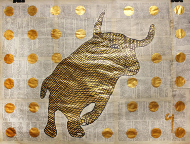 Schilderij getiteld "Golden BULL." door Marat Cherny, Origineel Kunstwerk, Acryl