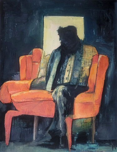 Painting titled "man on chair 2" by Marc Alapont, Original Artwork, Acrylic