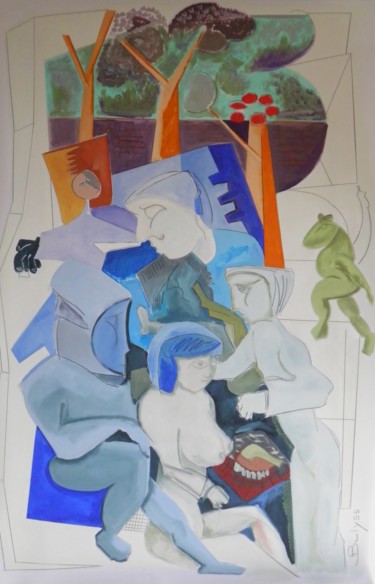 Dibujo titulada "Détente Estivale" por Marc Bulyss, Obra de arte original, Oleo