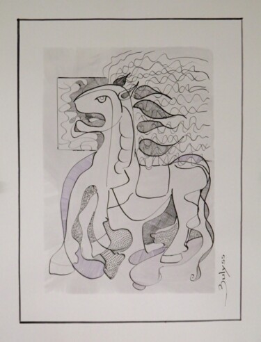 Dessin intitulée "Daton Cheval" par Marc Bulyss, Œuvre d'art originale, Encre