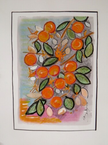 Drawing titled "Abricots" by Marc Bulyss, Original Artwork, Pastel
