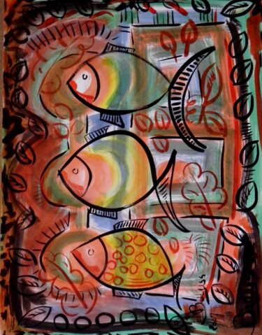 Painting titled "Poisson arcentiel" by Marc Bulyss, Original Artwork, Oil