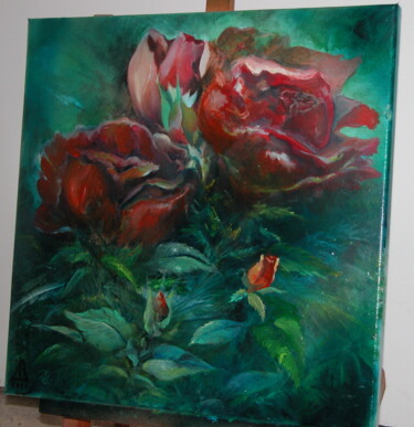 Pintura titulada "des roses" por Marc-Charles Le Bars, Obra de arte original, Pigmentos