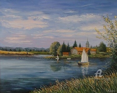 Painting titled "lac-de-st-laurent-e…" by Marc Degieux, Original Artwork, Oil