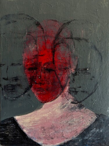 Schilderij getiteld "" The red face"" door Marc E. Des Rosiers, Origineel Kunstwerk, Acryl