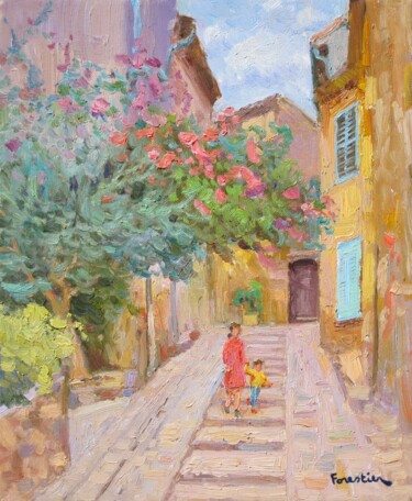 Картина под названием "Street in Grimaud,…" - Marc Forestier, Подлинное произведение искусства, Масло Установлен на Деревянн…