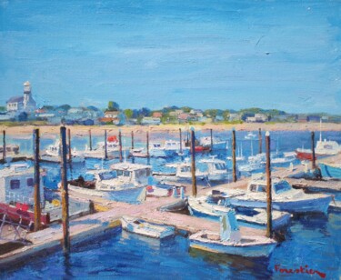 Painting titled "Provincetown Harbor" by Marc Forestier, Original Artwork, Oil Mounted on Wood Stretcher frame