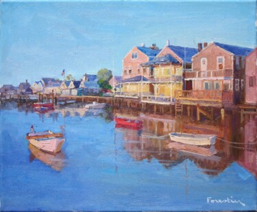 Painting titled "Evening in Nantucke…" by Marc Forestier, Original Artwork, Oil Mounted on Wood Stretcher frame