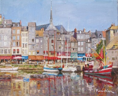 Peinture intitulée "Boats in Honfleur" par Marc Forestier, Œuvre d'art originale, Huile Monté sur Châssis en bois