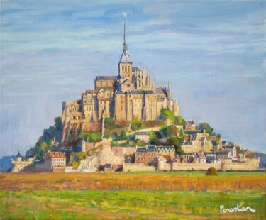 Painting titled "Mont Saint-Michel" by Marc Forestier, Original Artwork, Oil Mounted on Wood Stretcher frame