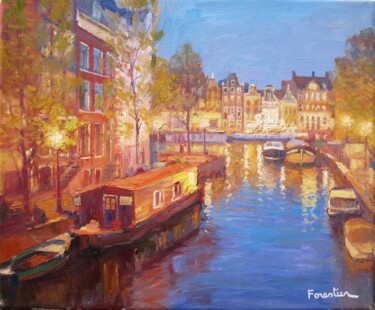 Pintura titulada "Canal in Amsterdam,…" por Marc Forestier, Obra de arte original, Oleo
