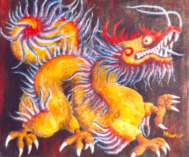 Peinture intitulée "Dragon Rouge / Red…" par Marc Haumont, Œuvre d'art originale, Huile