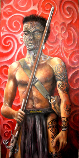 Schilderij getiteld "Guerrier Maori / Ma…" door Marc Haumont, Origineel Kunstwerk, Olie
