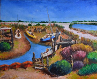 Schilderij getiteld "petit port à sec su…" door Marc Lejeune, Origineel Kunstwerk, Olie