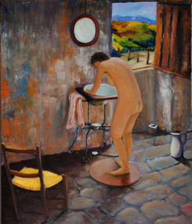 Peinture intitulée "bain au cabanon" par Marc Lejeune, Œuvre d'art originale, Huile