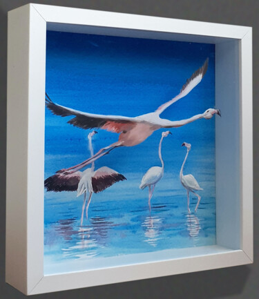 Pintura titulada "Flamants roses" por Marc Rouchairoles, Obra de arte original, Acrílico Montado en Bastidor de camilla de m…