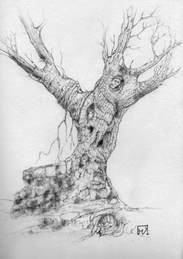 Drawing titled "L'Arbre et ses luti…" by Marc Vuillermoz, Original Artwork, Charcoal