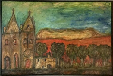 Painting titled "Petite église dans…" by Marc Zarka, Original Artwork, Oil