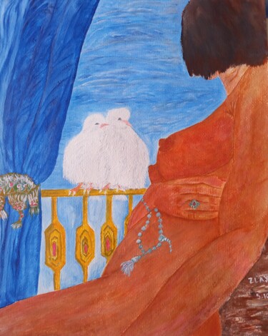 Painting titled "Discussion au balcon" by Marc Zlayji, Original Artwork, Acrylic