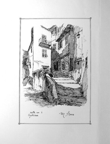 Dessin intitulée "Ruelle à Gattières…" par Marcel Boos, Œuvre d'art originale