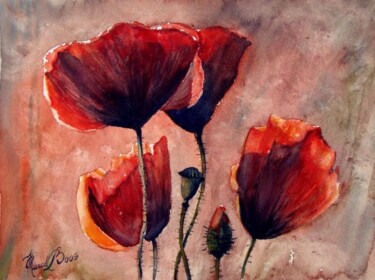Painting titled "Coquelicots 1" by Marcel Boos, Original Artwork