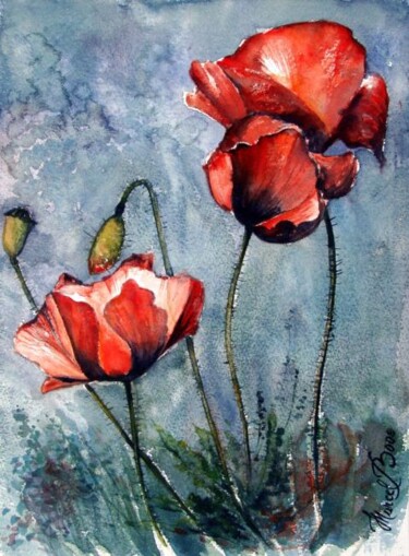 Painting titled "Coquelicots 2" by Marcel Boos, Original Artwork