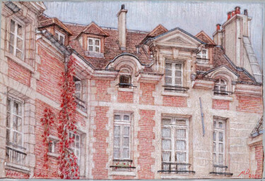 Tekening getiteld "PARIS: Hôtel de Roh…" door Marcel Duruflé, Origineel Kunstwerk, Pastel Gemonteerd op Karton