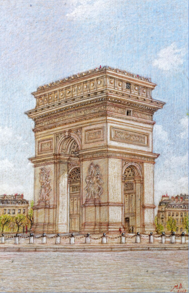 Drawing titled "Arc de Triomphe, av…" by Marcel Duruflé, Original Artwork, Pencil Mounted on Wood Panel