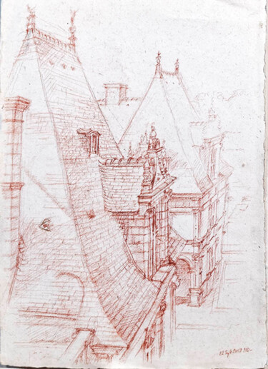 Desenho intitulada "Château de Villandry" por Marcel Duruflé, Obras de arte originais, Conté Montado em Cartão