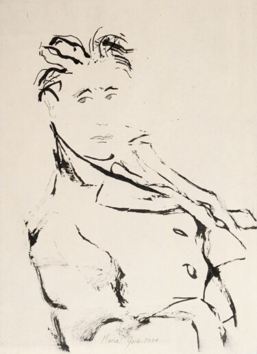 Рисунок под названием "Seated man" - Marcel Garbi, Подлинное произведение искусства, Чернила