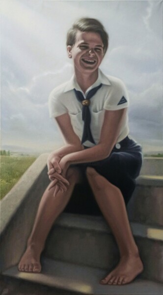 Schilderij getiteld "Sophie Scholl (2)" door Marcel Heinze, Origineel Kunstwerk, Olie