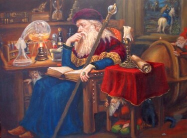 Painting titled "The old alchemist" by Marcel Lorange, Original Artwork, Oil
