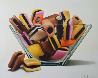 Painting titled "Haribo" by Marco Amore, Original Artwork, Oil Mounted on Wood Stretcher frame