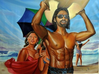 제목이 "PLAYA Y SURF"인 미술작품 Marco Antonio Zeledón Truque로, 원작, 기름
