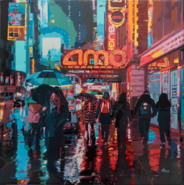 Pintura titulada "Rainy New York Stre…" por Marco Barberio, Obra de arte original, Pintura al aerosol Montado en Bastidor de…