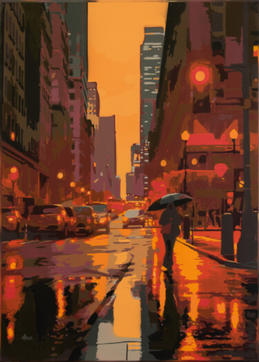 Peinture intitulée "New York City Rain…" par Marco Barberio, Œuvre d'art originale, Bombe aérosol Monté sur Châssis en bois