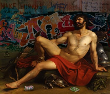 Malerei mit dem Titel "MAKE HUMANS GREAT A…" von Marco Battaglini, Original-Kunstwerk, Airbrush