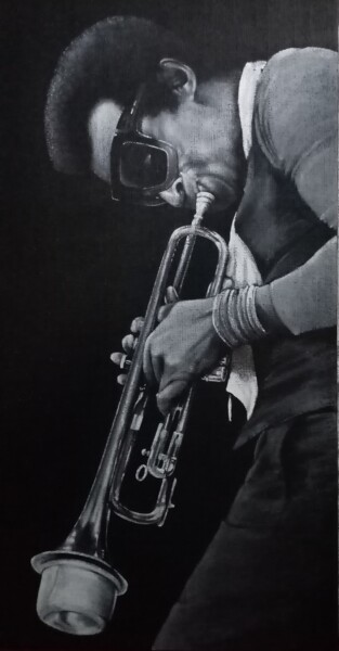 Peinture intitulée "Funky Miles Davis" par Marco Castiço, Œuvre d'art originale, Acrylique Monté sur Panneau de bois