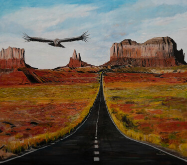 Painting titled "Condor Arizona." by Marco Dalès, Original Artwork, Oil Mounted on Wood Stretcher frame